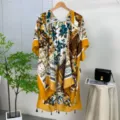 Women ethnic floral print kimono cardigan beach cover up stylish vacation tassel shawl top - 23