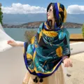 Bohemian ethnic style tropical leaf print women summer shawl scarf for travel sun protection - 331