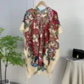 Women Bohemian Paisley Print Kimono Cardigan Beach Sun Protection Summer Shawl Cover-Up - Black and Red (02)
