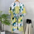 Women boho pineapple print beach kimono cardigan cover-up, yellow and blue vacation shawl. - 17