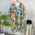 Tropical Leaf Print Women Beach Cover Up Summer Vacation V-Neck Sunscreen Shawl Wrap - 16