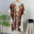 Women Floral Print Kimono Beach Cover Up Summer Boho Cardigan Vacation Sun Protection Top - Matte Black (01)