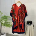 Women bohemian print beach cover up kimono shawl red lightweight summer vacation outerwear - 09