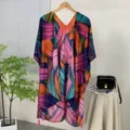 Colorful abstract print kimono cardigan for women beach resort summer sun protection shawl. - 08