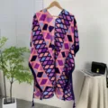 Boho geometric print tassel shawl open front kimono cover-up beachwear cardigan top. - 04