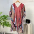 Women ethnic geometric print beach cover up boho V neck fringe shawl vacation sun protection - 19