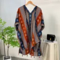 Women boho ethnic printed kimono cover up resort beachwear tassel open front cardigan - 20