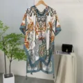 Bohemian floral print women sun protection shawl vacation beach cover-up elegant cape outerwear - 30