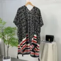 Women ethnic print sun protection shawl kimono cape beach cover up black white outerwear - 33