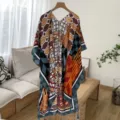 Ethnic geometric print women kimono cover-up shawl, stylish beach vacation sunscreen cardigan. - 39