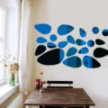 3D pebble mirror wall stickers detail view, creative acrylic home decor decals for living room wall. - Blue