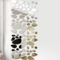 Detailed view of 3d pebble mirror wall stickers showing reflective pebble shaped design. - Silver