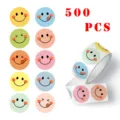 Colorful smiley face stickers roll 500pcs, cute round reward sealing labels for diy crafts. - 500 Stickers/Roll / CX-62C