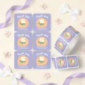 Square thank you stickers roll, cute purple sealing labels for gift packaging, handmade business crafts. - Purple Floral (CX-277D)