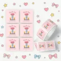 Pink square thank you stickers for sealing packaging, cute flower design label roll. - Pink Ribbon (CX-277E)