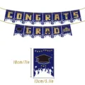 Abschluss Party Banner Set mit CONGRATS GRAD Buchstaben und blau-goldenen Flaggen. - Abschlussbanner Blau