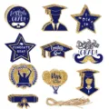 Graduation party hanging tags set with glitter cap star star and string decor supplies - Graduation Season Hanging Decorations (Blue)