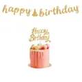 Ensemble de bannière et cake topper Happy Birthday à paillettes dorées pour fête. - Ensemble de Bannières et de Toppers / Or