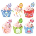 Ostern Cupcake Wrapper und Topper Set 6 Stile Party Backen Dekoration Zubehör Set neu - Osterei Stil A