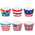 Amerikanische Unabhängigkeitstag Party Cupcake Wrapper festliche Backdekorationen - Tortenbänder zum Unabhängigkeitstag Stil A / 6 Stück/Packung