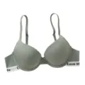 Comfortable seamless push-up bra in sage green with elastic band lettering, supportive fit. - Green