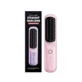Wireless portable straight hair comb, pink rechargeable hair styling tool with multi temperature. - Pink
