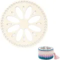 Vue de détail du fond de panier en bois et du couvercle crocheté avec motif floral. - Style LT01404 (2 Pièces)