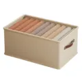 Beige woven clothes storage box with leather handle, perfect for wardrobe drawer organization. - 25L (33x10x10cm) / Beige