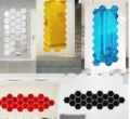 Hexagonal acrylic mirror wall stickers, DIY decorative 3D wall tiles for living room or hallway. - Silver