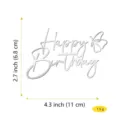 Ασημένιο ακρυλικό cake topper Happy Birthday με πεταλούδα. Διαστάσεις 11x6.8cm, 1.5g. - Στυλ Ε