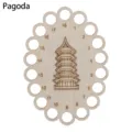 Wooden embroidery floss organizer with 18 numbered holes and pagoda pattern for cross stitch. - Pagoda (LT090-7)
