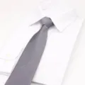 Grey striped men's business necktie detail shot, elegant formal wear accessory for suit. - Dark Gray