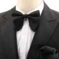 Classic men solid black bow tie and pocket square set for wedding groom tuxedo formal wear. - Black Bow Tie & Black Pocket Square