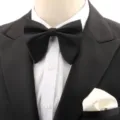 Men's solid color bow tie and pocket square set for wedding groom tuxedo formal party. - Black Bow Tie & White Pocket Square