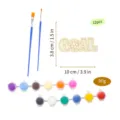 Set de manualidades de madera con diseño de fútbol GOAL, 12 botes de pintura y dos pinceles. - Set C (Tema GOAL)