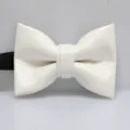 Detailopname van een witte PU-lederen vlinderdas, met gladde textuur en fijne afwerking. - Wit