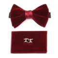 Burgundy velvet bow tie, pocket square, and cufflinks set. Perfect for wedding and formal events. - Burgundy