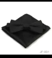 Détail de tissu de nœud papillon et pochette jacquard noir, mode de mariage formel élégant. - JF-001