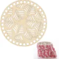 Fond de panier en bois pour crochet avec motif de feuilles et trous de bord pour sacs DIY. - Style LT01407 (2 Pièces)