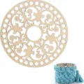 Fond et couvercle de panier en bois DIY avec design floral et trous pour sacs au crochet. - Style LT01409 (2 Pièces)
