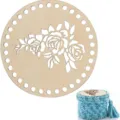 Fond et couvercle de panier au crochet en bois avec motif floral pour sacs faits main DIY. - Style LT01410 (2 Pièces)