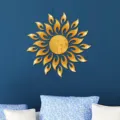 Golden sun acrylic mirror wall sticker, 3D decorative art piece for interior room design. - Sunflower Mirror in Gold