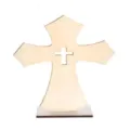 Adorno de escritorio de cruz de madera, decoracion de mesa de bautizo, acabado natural. - Talla 6