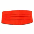 Red satin tuxedo cummerbund detail showing pleat texture and bright finish for formal wear. - Red