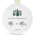 Custom Christmas ceramic wood ornament newlywed couple first christmas tree hanging decor - LT389-5
