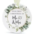 Round wooden Christmas ornament for newly married couple tree hanging decor 2025 - LT389-6