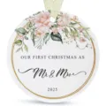 Custom wooden Christmas ornament 2025 Mr and Mrs hanging tree decoration for newlywed couples. - LT389-8