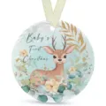 Cute Baby's First Christmas Round Hanging Ornament with Fawn Watercolor Design for Tree - LT389-9