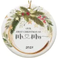 Round Christmas Tree Ornament 2025 Newlywed Couple Holiday Hanging Decoration Gift - LT389-12