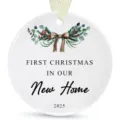 Personalized Christmas tree hanging round ceramic ornament for home decor 2025 - LT389-14